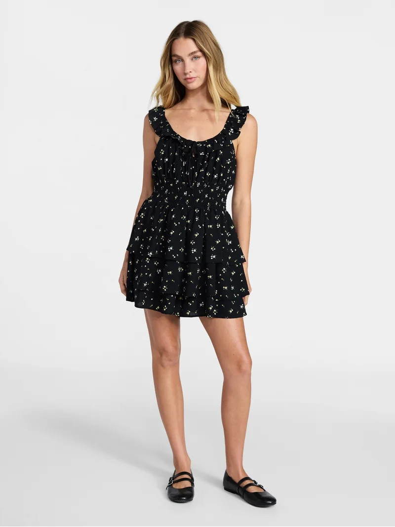 No Boundaries Ruffle Smocked Waist Romper, Women’s XXS-XXL | Walmart (US)