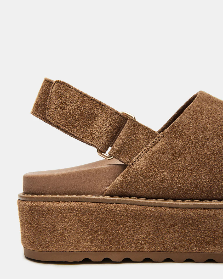 MELLOW Cognac Suede Slingback Platform Clog | Women's Flats | Steve Madden (US)