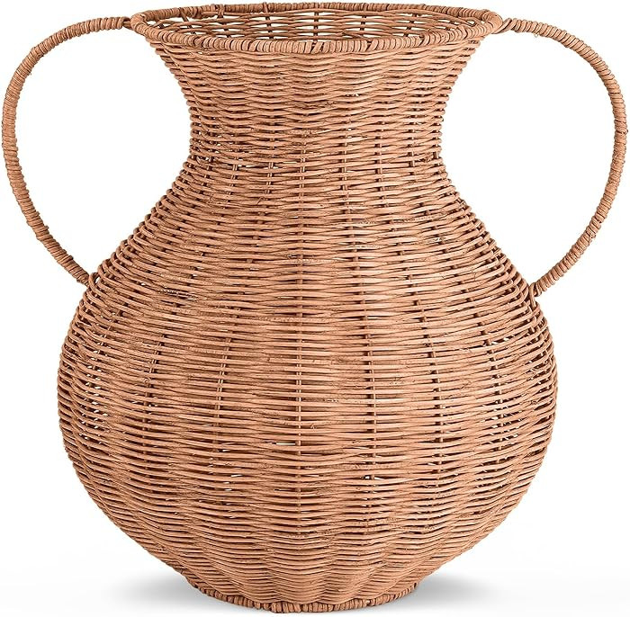 1 Pack Real Rattan Vase Woven Vase for Flowers Decorative Wicker Flower Plant Weave Basket Dark B... | Amazon (US)