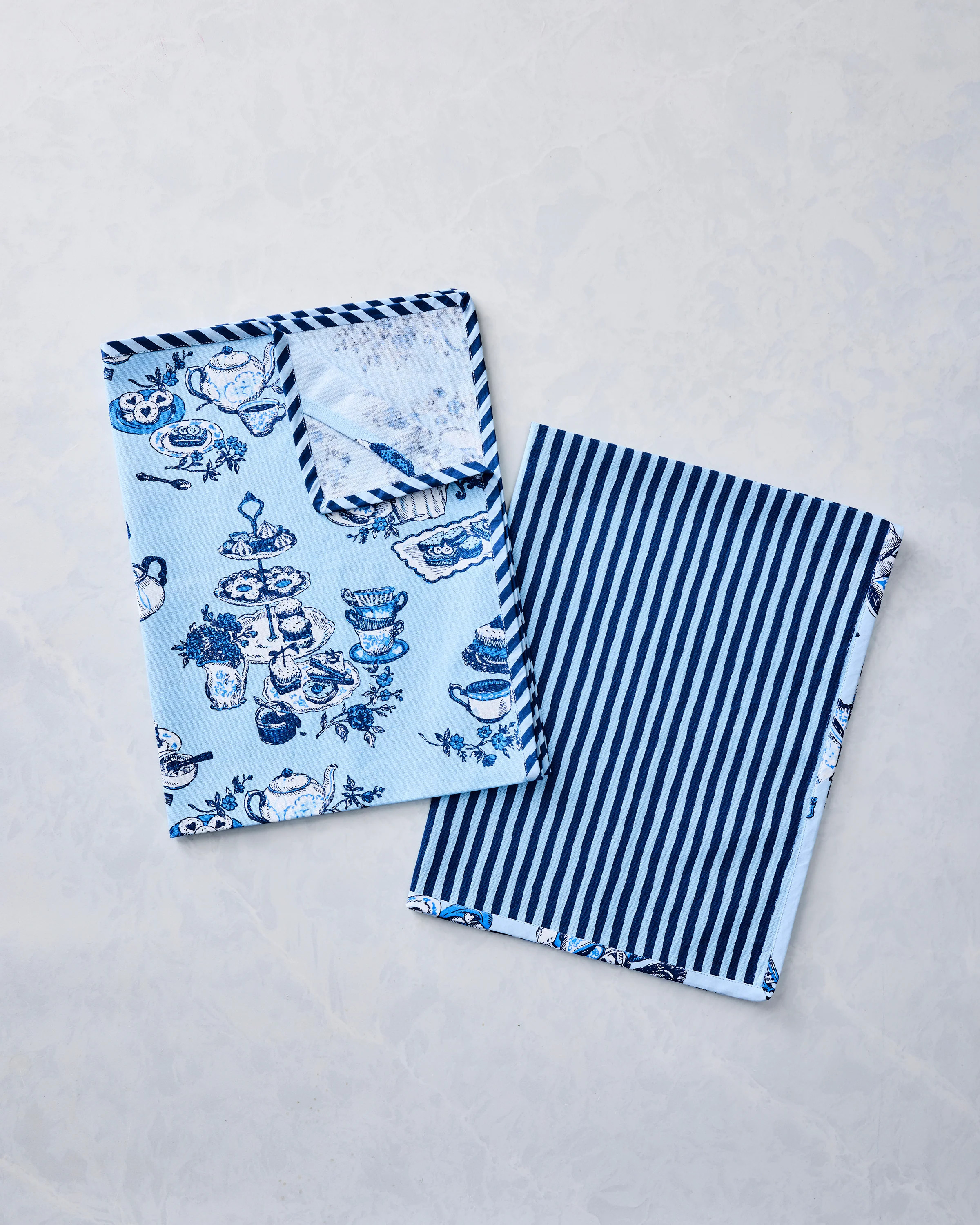Cotton Tea Towels Set of 2 in Blue High Tea Toile - | Printfresh