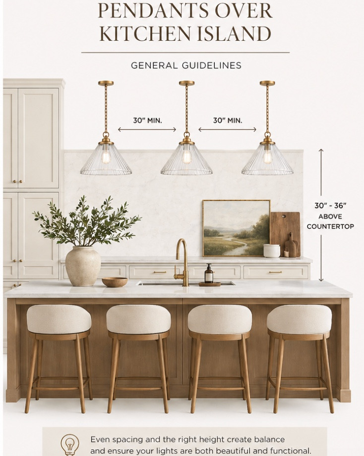 General lighting placement guidelines for kitchen island pendants, dining table pendants, wall sconces, and picture sconces. 👍🏻

#LTKHome