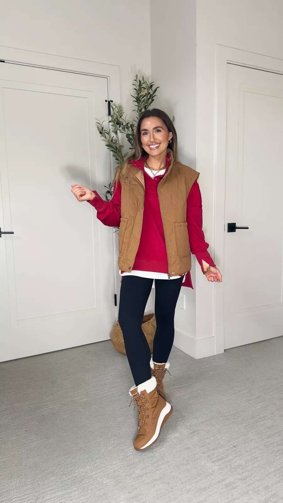 Layers done right with this comfy winter outfit all from Amazon! Waterproof winter boots, leggings, pullover in color deep red, quilted puffer vest that’s not bulky!! Everything fits tts #LTKootd 

 

 #LTKdayinmylife #LTKgrwm