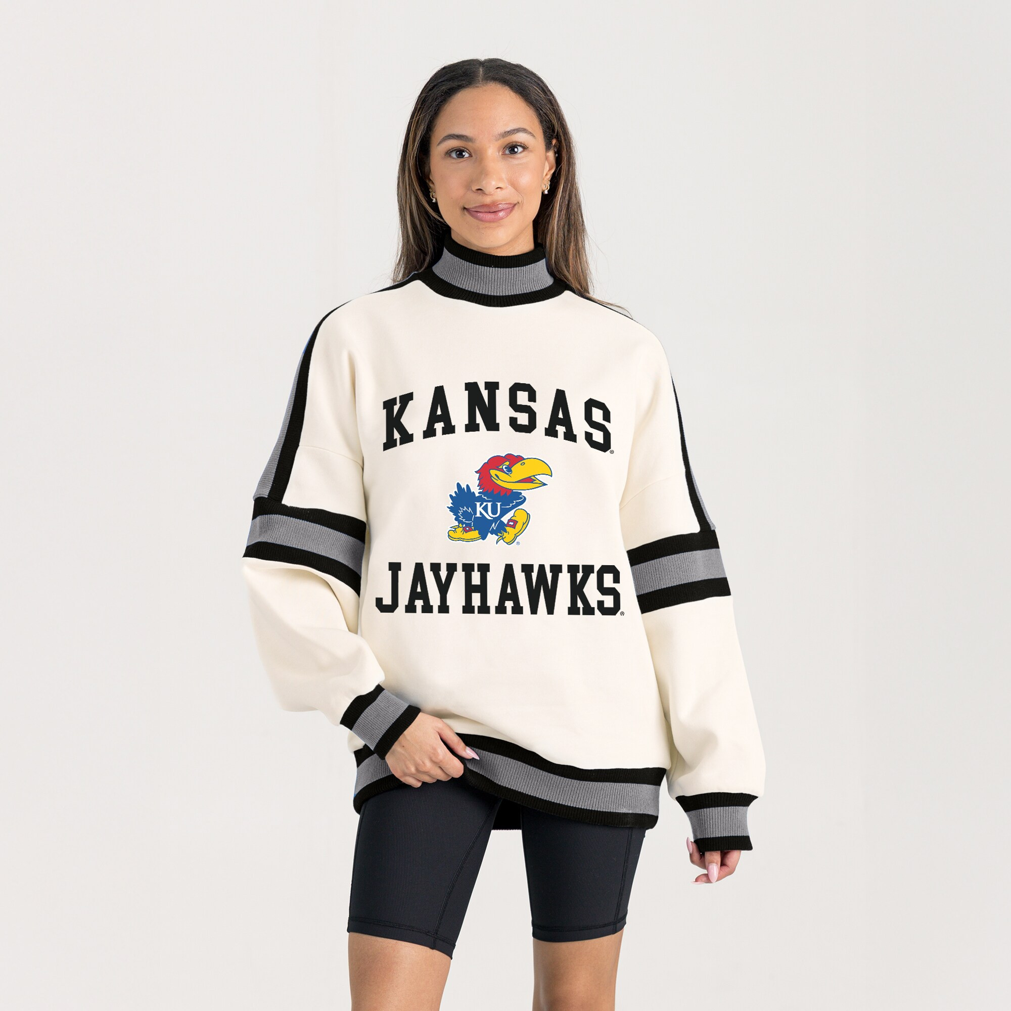 Kansas Jayhawks Gameday Couture Women's Oversized Vivid Turtleneck Sweatshirt - White | Fanatics