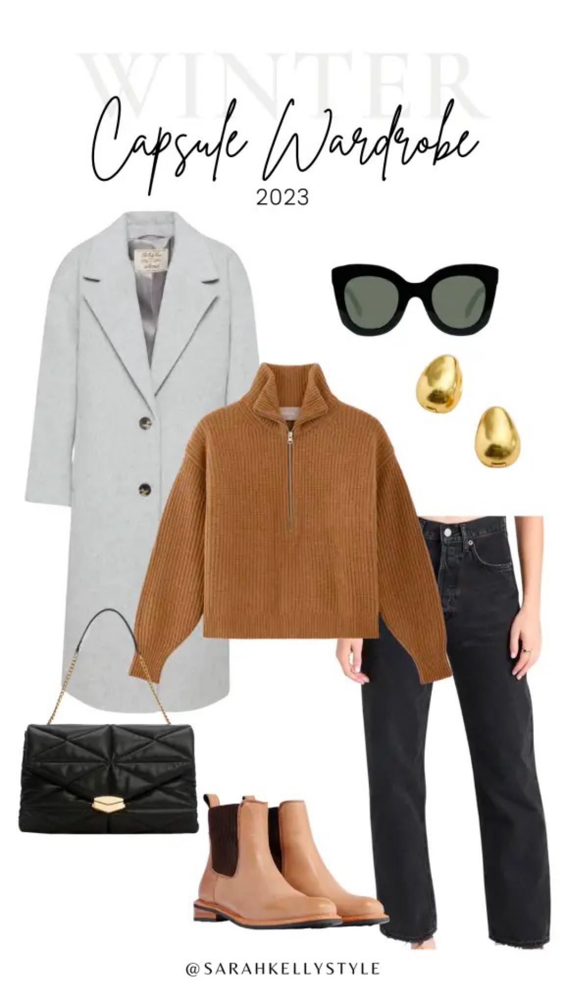 Winter Capsule Wardrobe 2023, winter outfit, ways to wear, outfit breakdown, overcoat, wide leg jeans, faux leather, lug sole boots, Chelsea boot, sneakers, sweater, bodysuit, Sarah Kelly Style

#LTKSeasonal #LTKHoliday #LTKstyletip