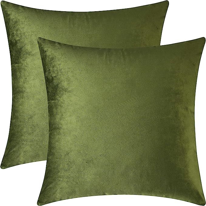 Mixhug Set of 2 Cozy Velvet Square Decorative Throw Pillow Covers for Couch and Bed, Moss Green, ... | Amazon (US)