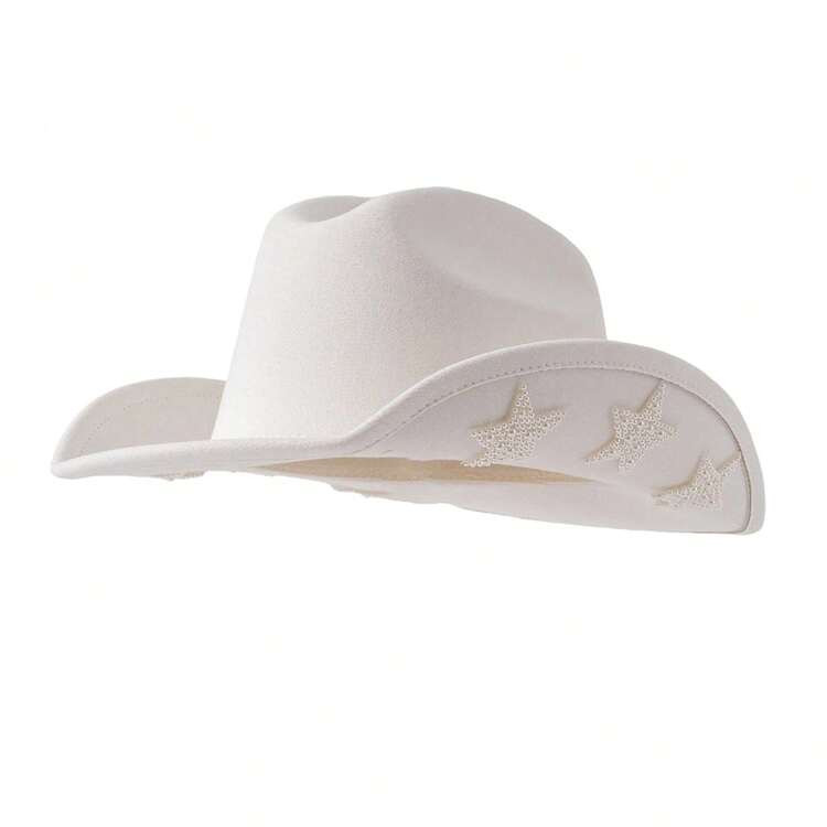 Women Fashion Cowgirl Hats Wide Brim Cowgirl Hat Festival Party Hat With Pearl Star Embellishments | SHEIN