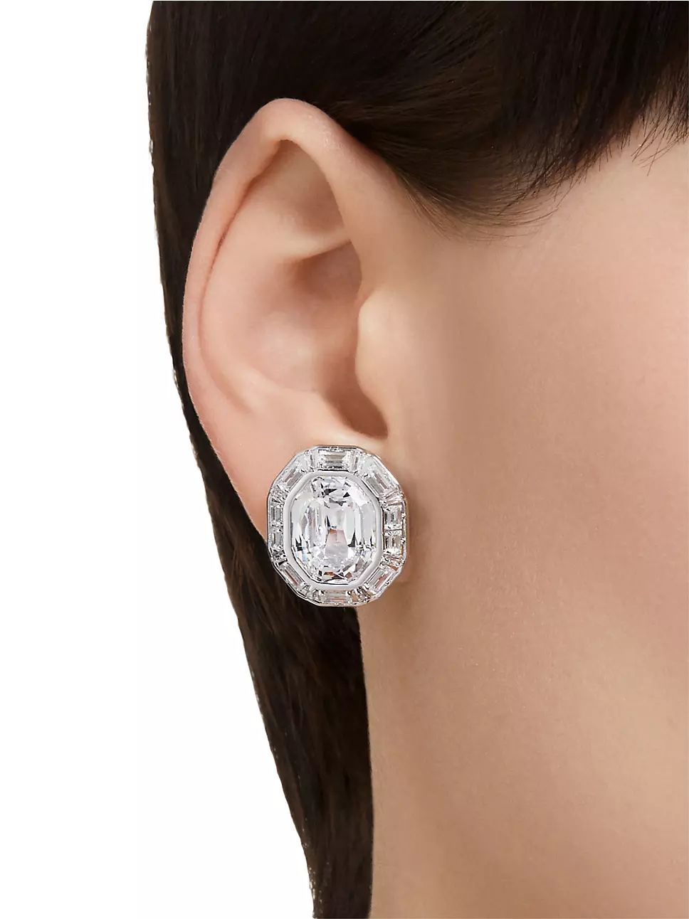 Mesmera Rhodium-Plated & Crystal Octagon Stud Earrings | Saks Fifth Avenue