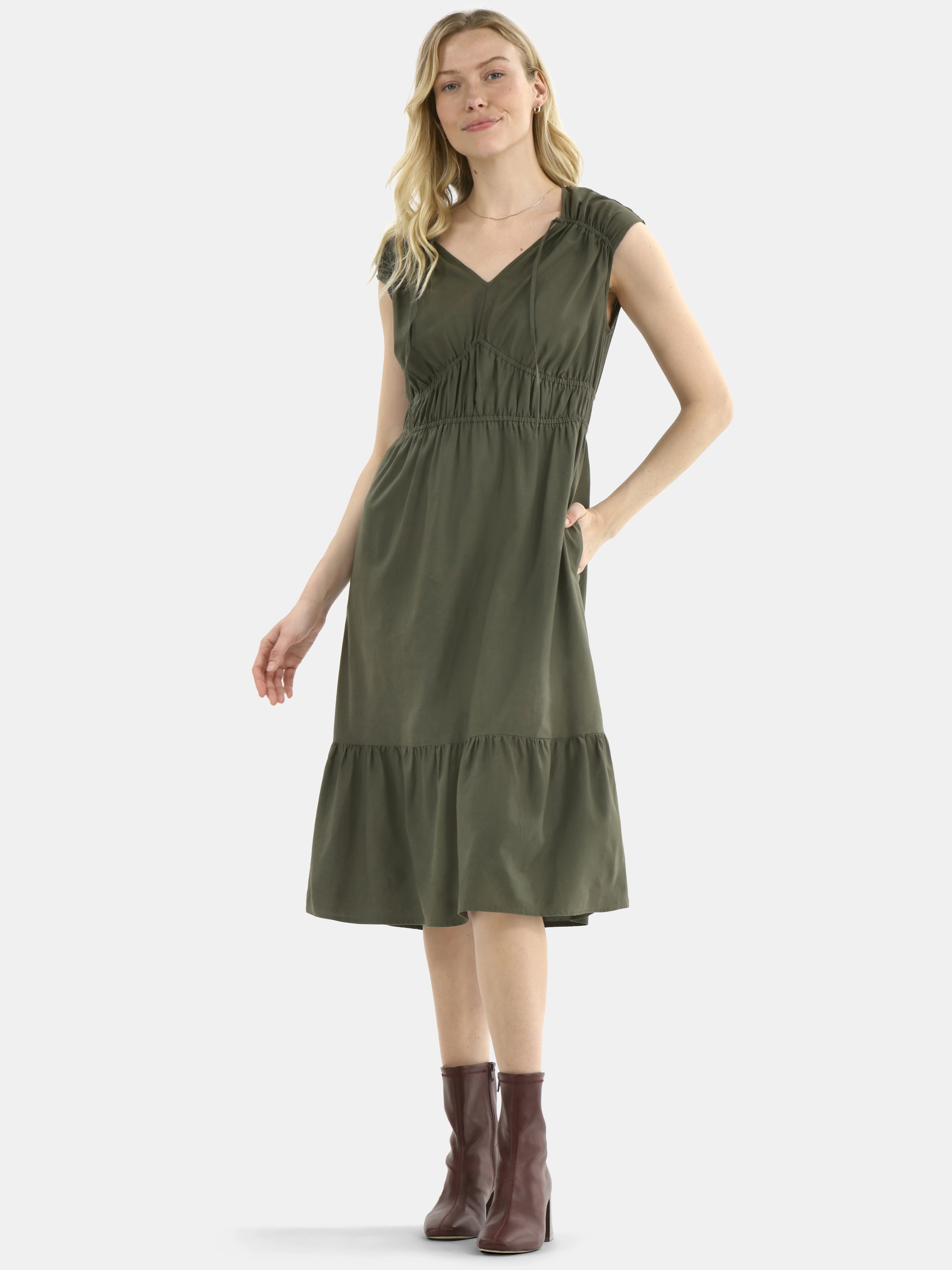 Time and Tru Women's V-Neck Midi Dress, Sizes XS-XXXL | Walmart (US)