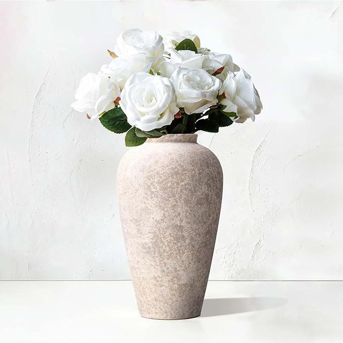 Ceramic Flower Vase Home Decor - 9.2 inch Large Farmhouse Table Vases, Rustic Decorative Vases fo... | Amazon (US)