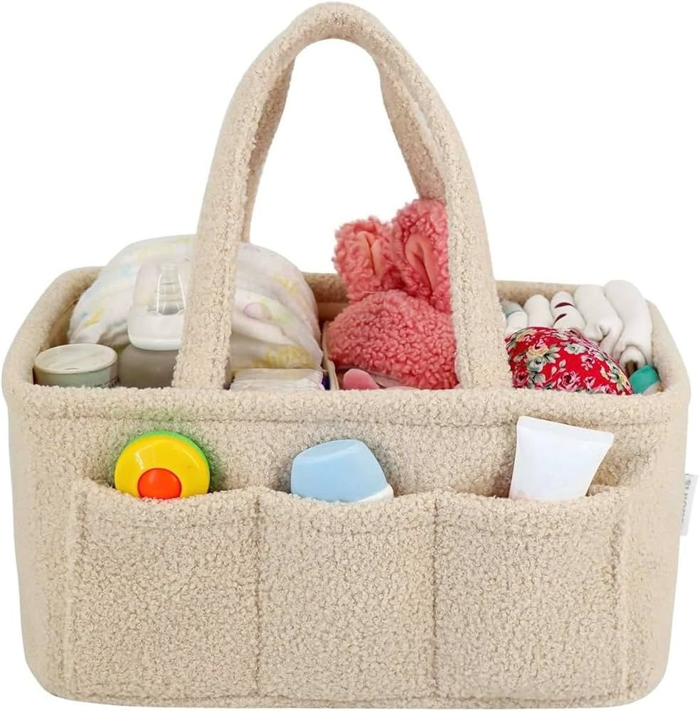 Baby Diaper Caddy Organizer – Soft Beige Sherpa with 3 Removable Compartments & 6 Side Pockets ... | Amazon (US)