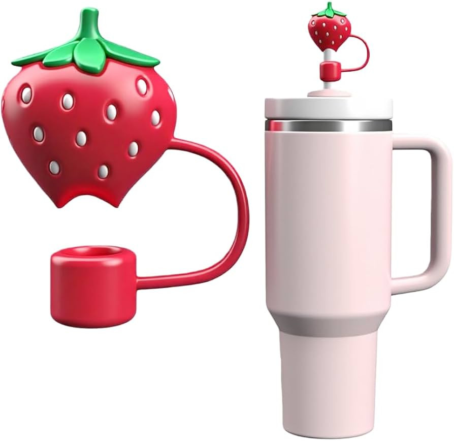 Straw Cover for Stanley Cup 10mm 0.4in Strawberry Shape Silicone Straw Topper for Stanley Tumbler... | Amazon (US)