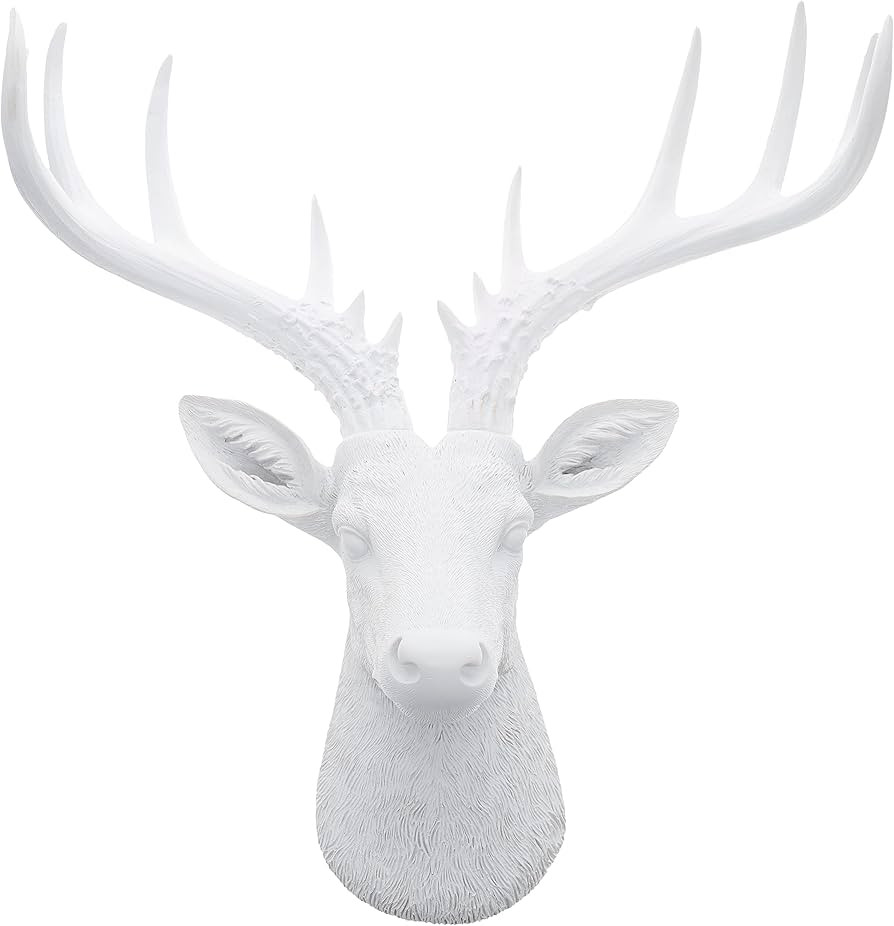 Top Brass 12 1/2" Faux White Deer Head/White Antlers Wall Decor - Modern Minimalism Taxidermy Art... | Amazon (US)