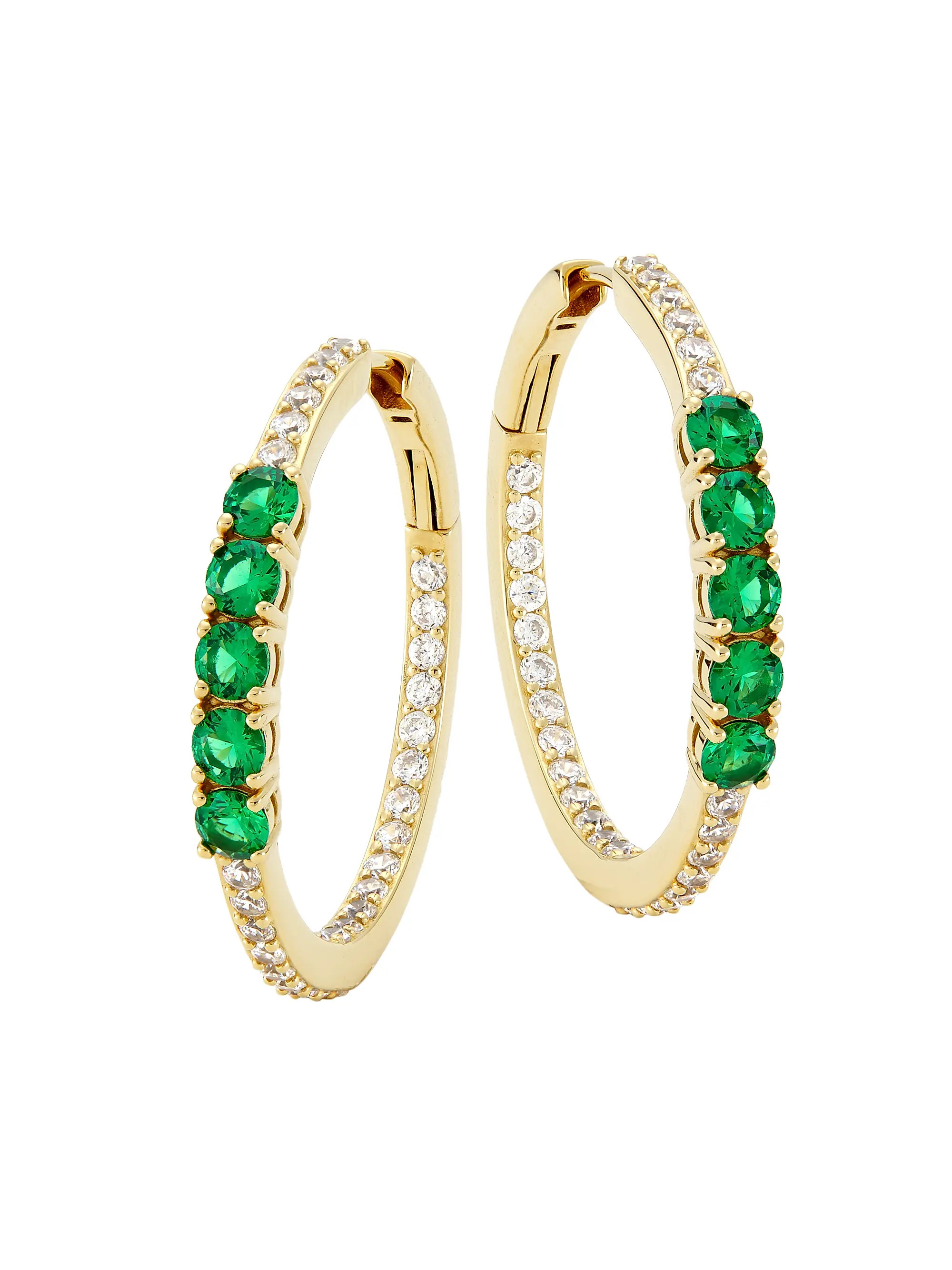 Loveall 18K-Gold-Plated, Cubic Zirconia, & Faux Emerald Medium Hoop Earrings | Saks Fifth Avenue