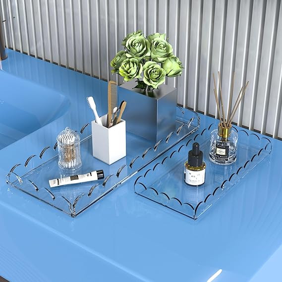2 Pack Scalloped Acrylic Bathroom Vanity Tray for Counter Clear Acrylic Trays for Organizing Perf... | Amazon (US)