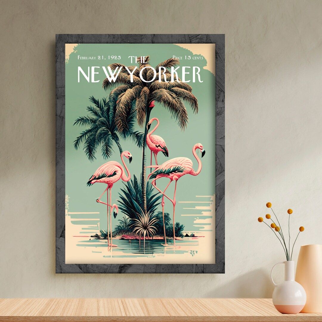 The New Yorker Magazine - Flamingo Palm Summer Retro Print - A4 Cover Poster Abstract Art for Tre... | Etsy (US)