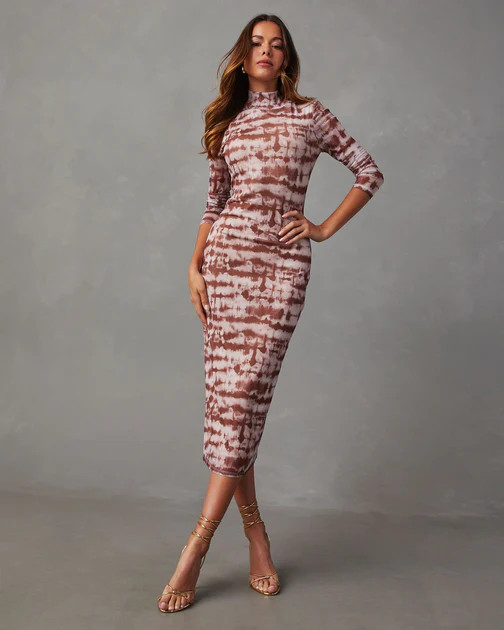 Cortese Printed Mesh Midi Dress - Brown | VICI