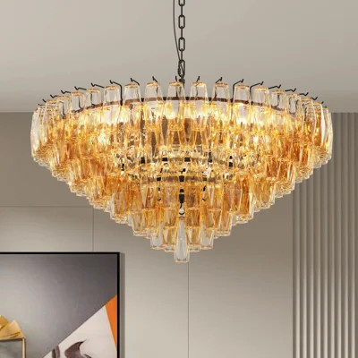Modern Round Chandelier, 37" Extra Large Black Chandeliers for Dining Room, 14-Light with Tiered Smoke Glass Tubes Ceiling Light, Pendant Lighting Fix | Wayfair North America