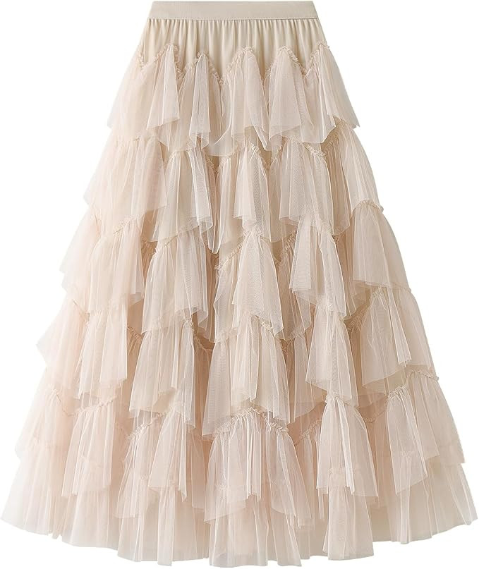 GOLDSTITCH Tulle Skirts for Women Long Fairy Skirt Tutu A-Line Mesh Layered High Elastic Waist Sk... | Amazon (US)