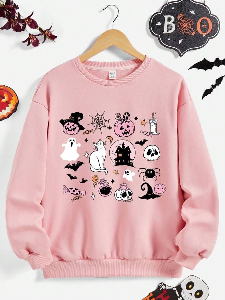 Teen Girl Halloween Print Drop Shoulder Sweatshirt | SHEIN