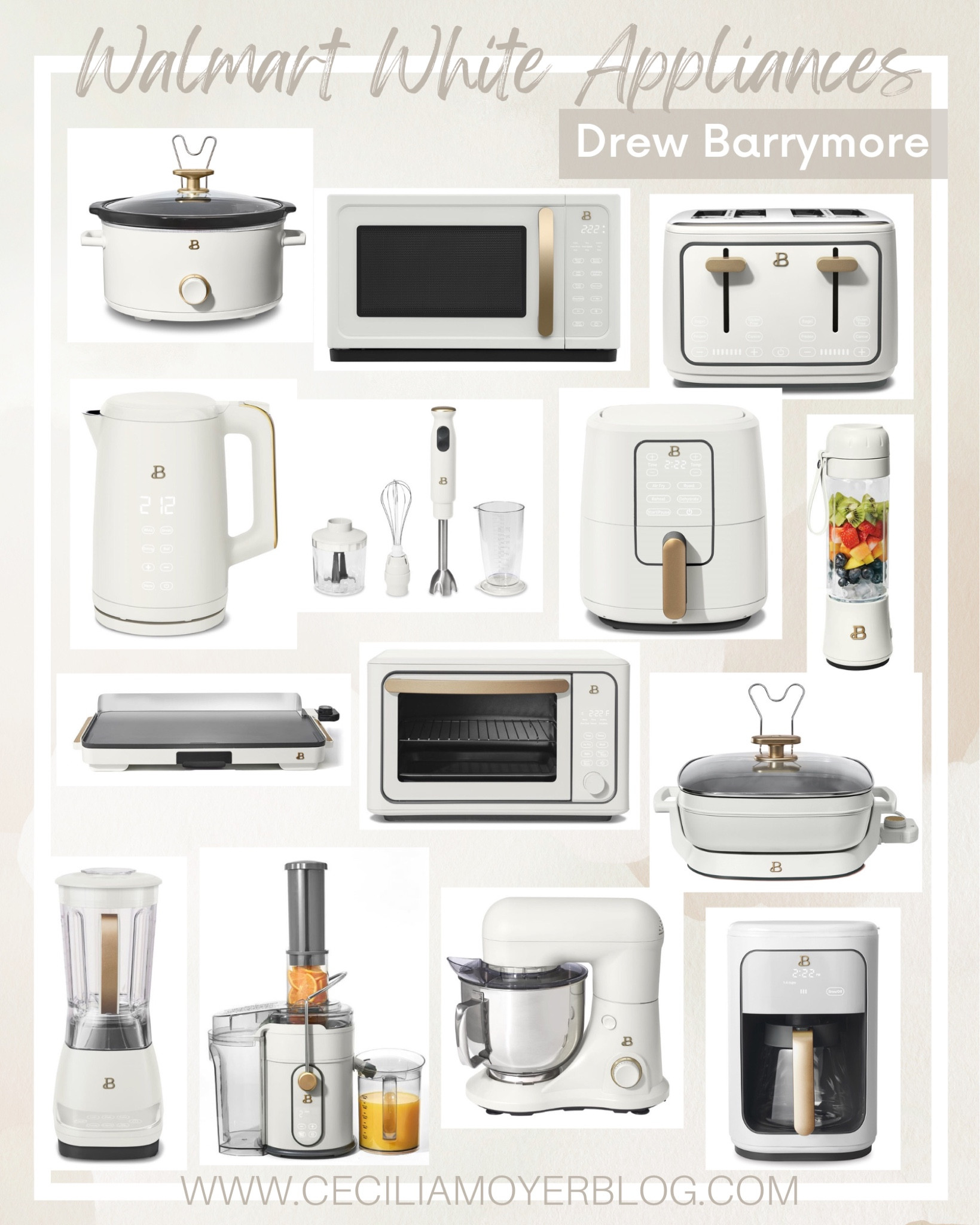 Drew Barrymore white appliances at Walmart!  These would make great gifts for the cook / chef in your home!  Kitchen gifts for her - kitchen appliances - white toaster - white mixer - white air fryer - white slow cooker - Walmart finds #LTKgiftguide

#LTKhome #LTKunder100