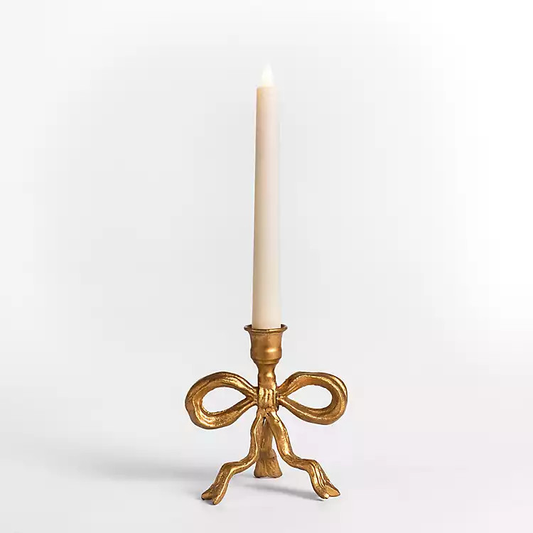 Gold Metal Bow Taper Candle Holder, 6 in. | Kirklands