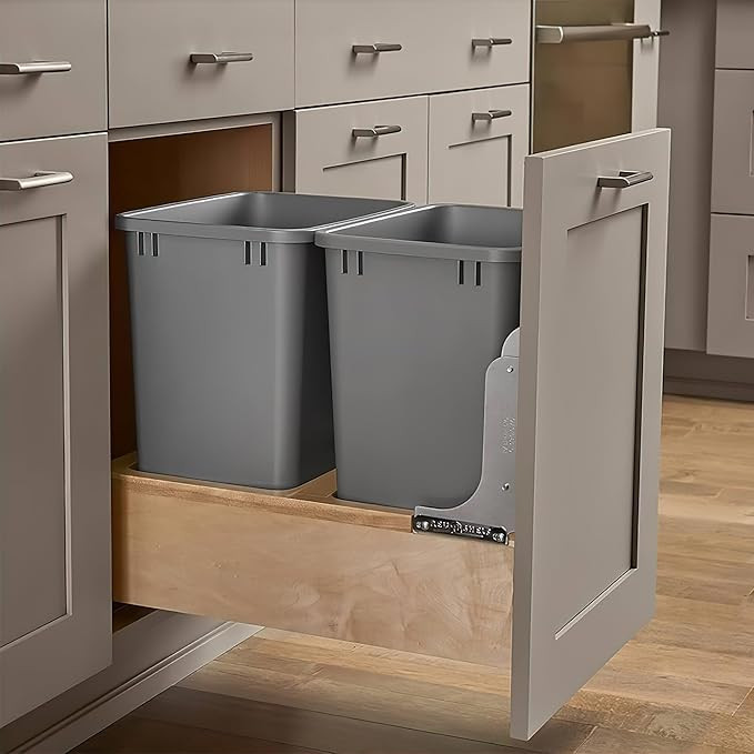 Rev-A-Shelf Double 35 Qt Wood Bottom Mount Pullout Under Cabinet Trash Can Waste Container with F... | Amazon (US)