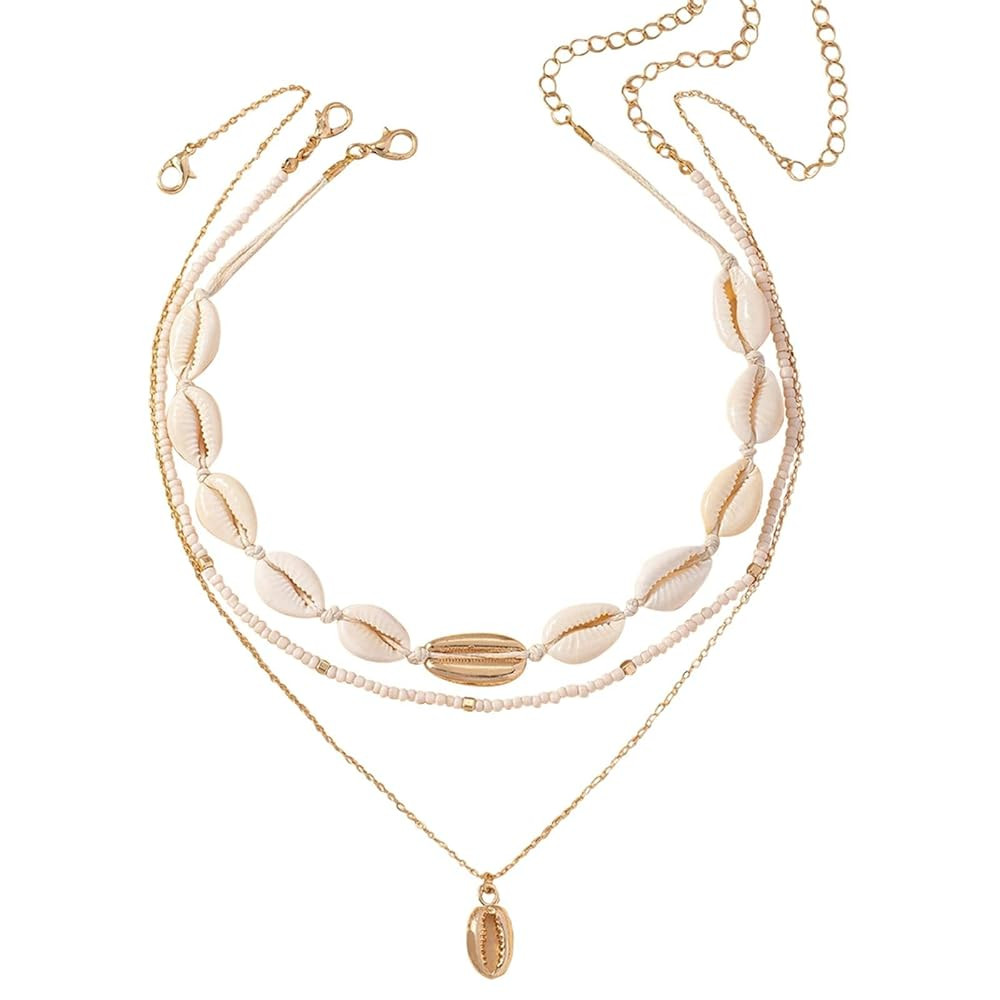 YANCHUN Shell Necklace Beach Jewelry for Women Sea Shell Necklace Layered Gold Shell Charm Neckla... | Amazon (US)