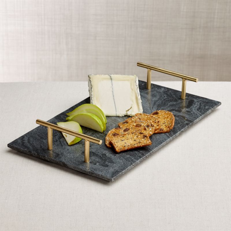 Hayes Marble Serving Board with Handles + Reviews | Crate and Barrel | Crate & Barrel