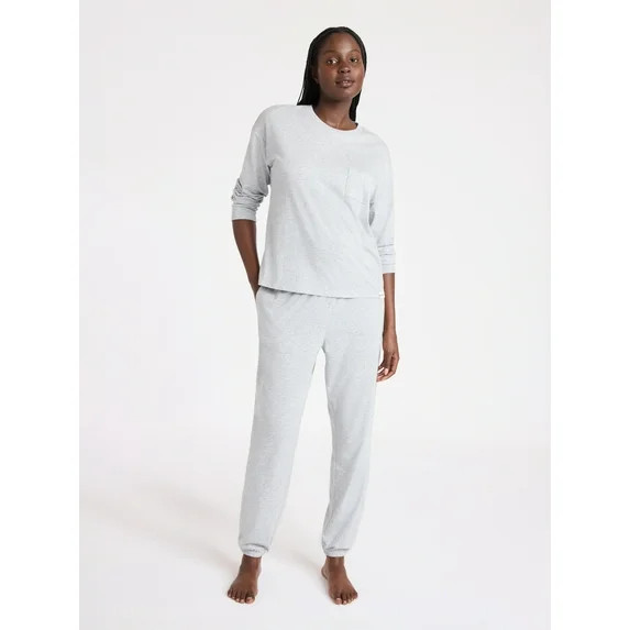 Joyspun Women's Cotton-Blend Long Sleeve Top and Joggers Pajama Set, 2-Piece, Sizes XS-3X | Walmart (US)
