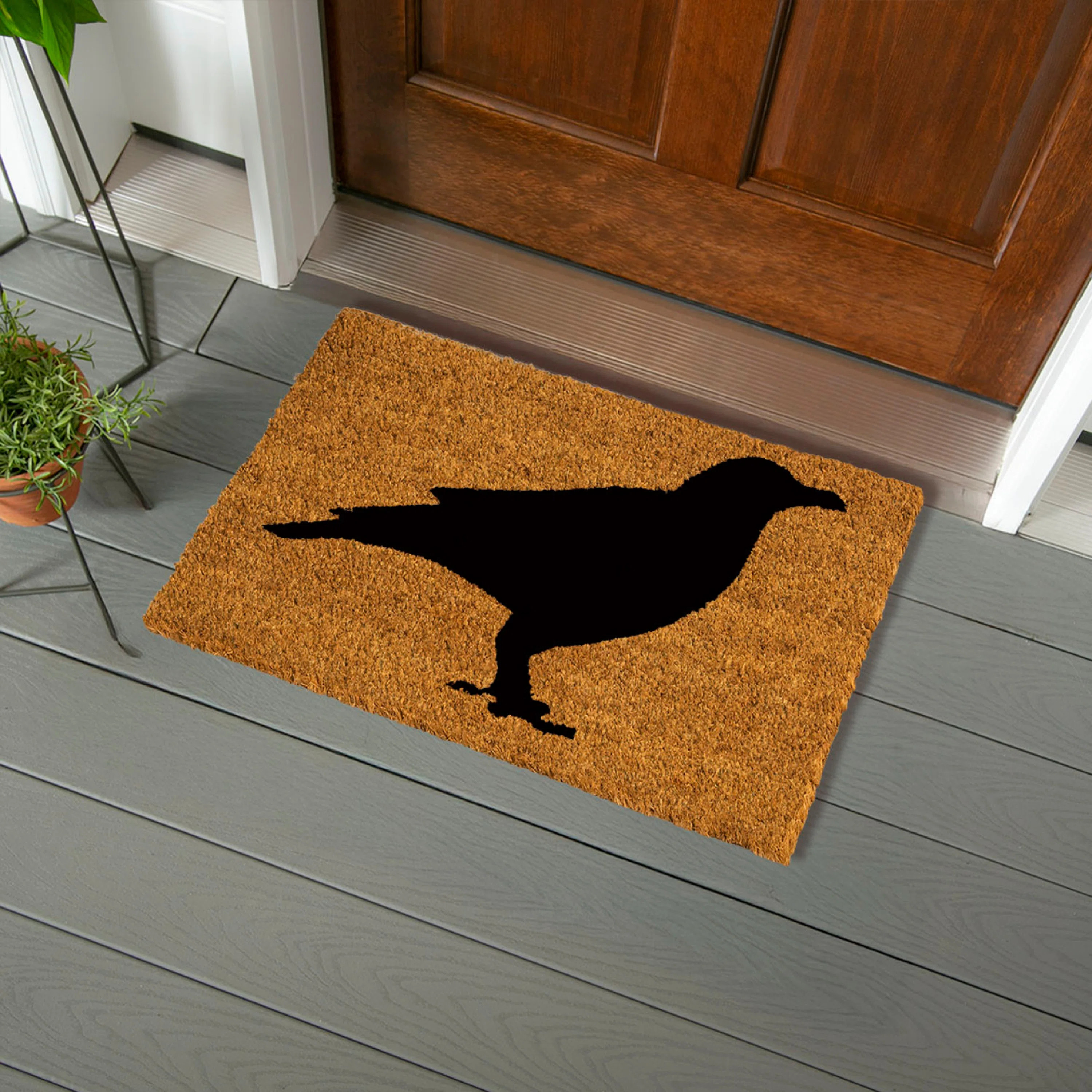 Cayleen 28"x16" Black Raven Coir Outdoor Doormat | Wayfair North America