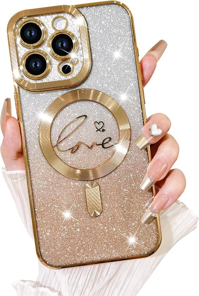 Fiyart Designed for iPhone 15 Pro Max Case,Compatible with MagSafe Love Heart Plating Camera Prot... | Amazon (US)