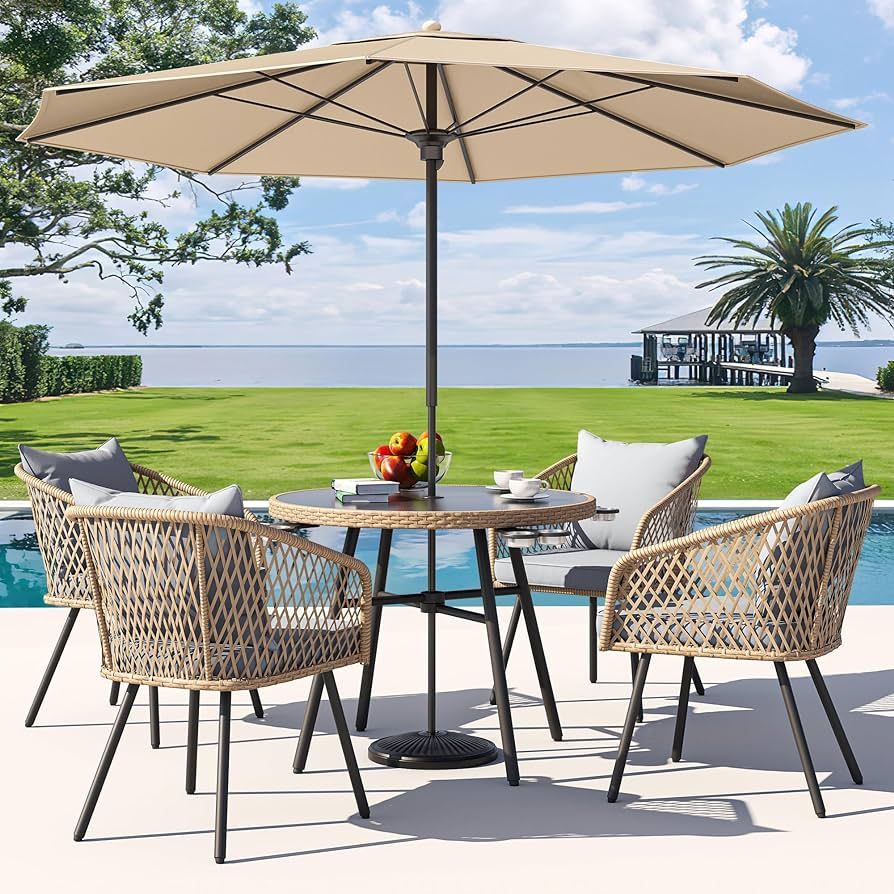 YITAHOME 5-Piece Outdoor Patio Furniture Dining Set, All-Weather Rattan Conversation Set with Sof... | Amazon (US)