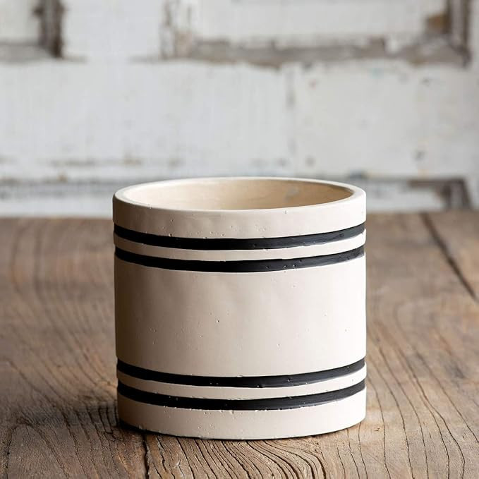 Park Hill Collection ECC00517 Striped Cement Planter, Medium, White and Black | Amazon (US)