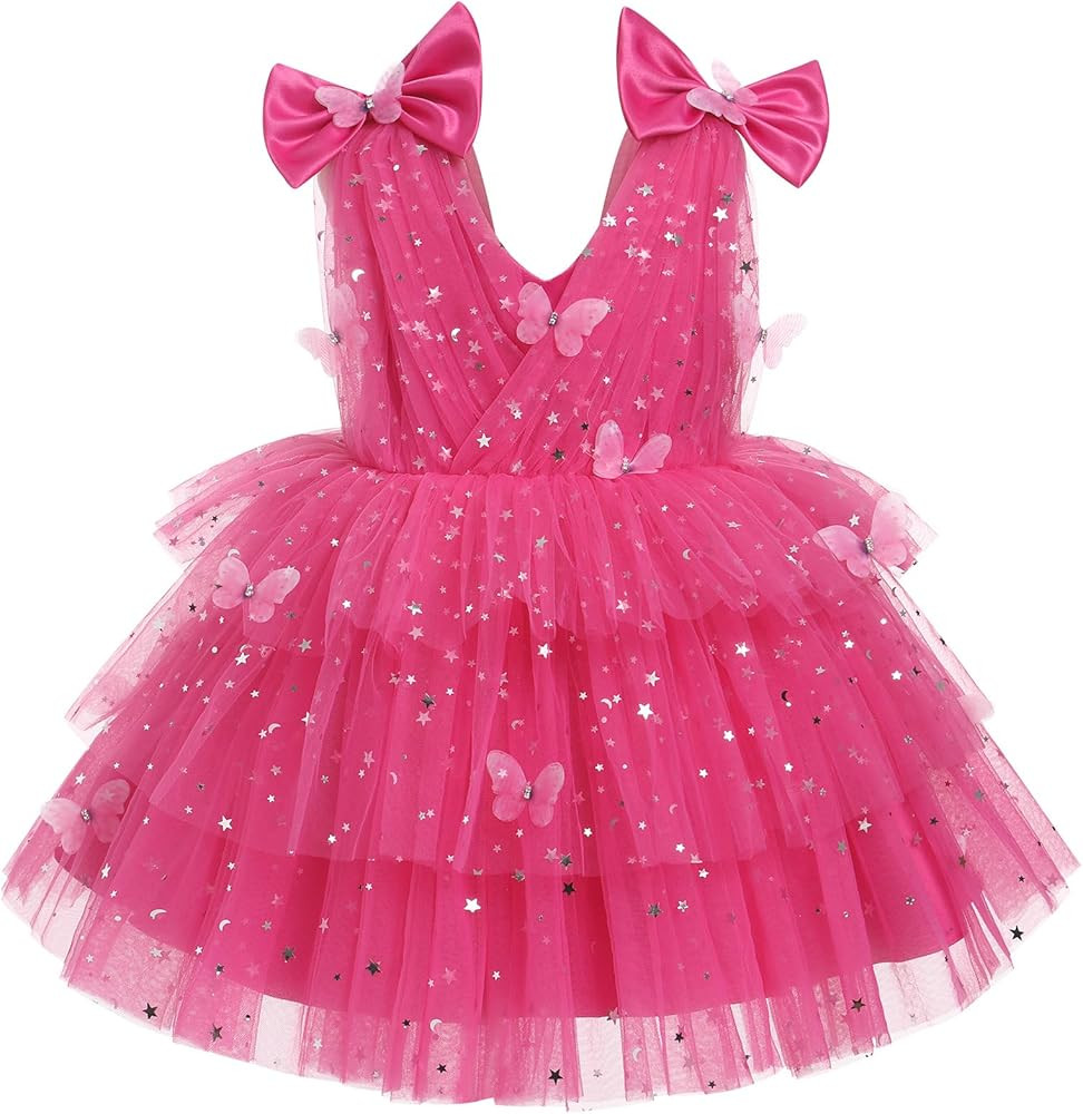 IMEKIS Toddler Girls Butterfly Birthday Dress Rainbow Tulle Formal Wedding Party Ruffle Tutu Dres... | Amazon (US)