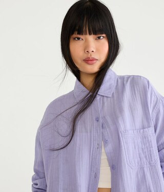 Long Sleeve Oversized Button-Down Shirt | Aeropostale