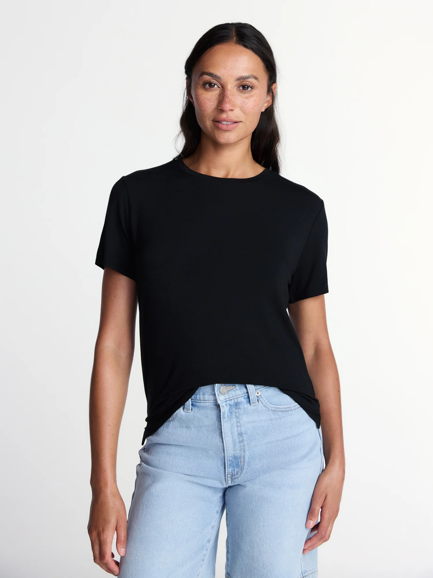 Time and Tru Women's Draped Boxy Tee with Short Sleeves, Sizes XS-XXXL | Walmart (US)