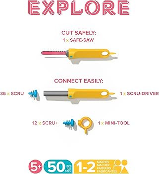 Makedo Explore | Upcycled Cardboard Construction Toolkit in Small Toolbox (50 Pieces) | STEM + ST... | Amazon (US)