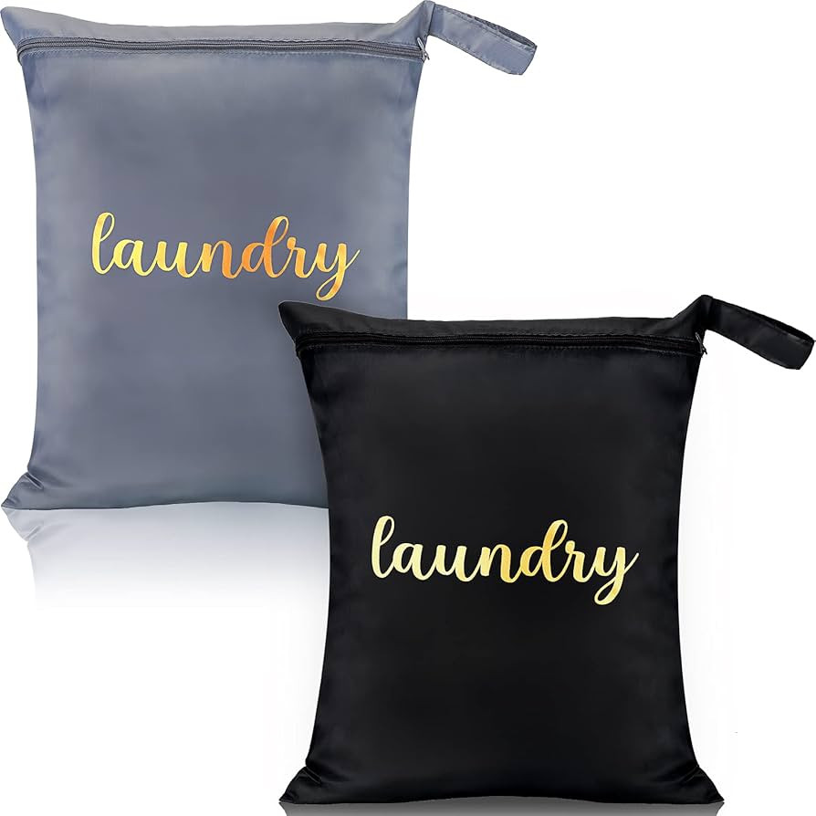2 Pieces Travel Laundry Bags Waterproof Wet Bag Washable Dirty Clothes Bag Reusable Large Wet Dry... | Amazon (US)