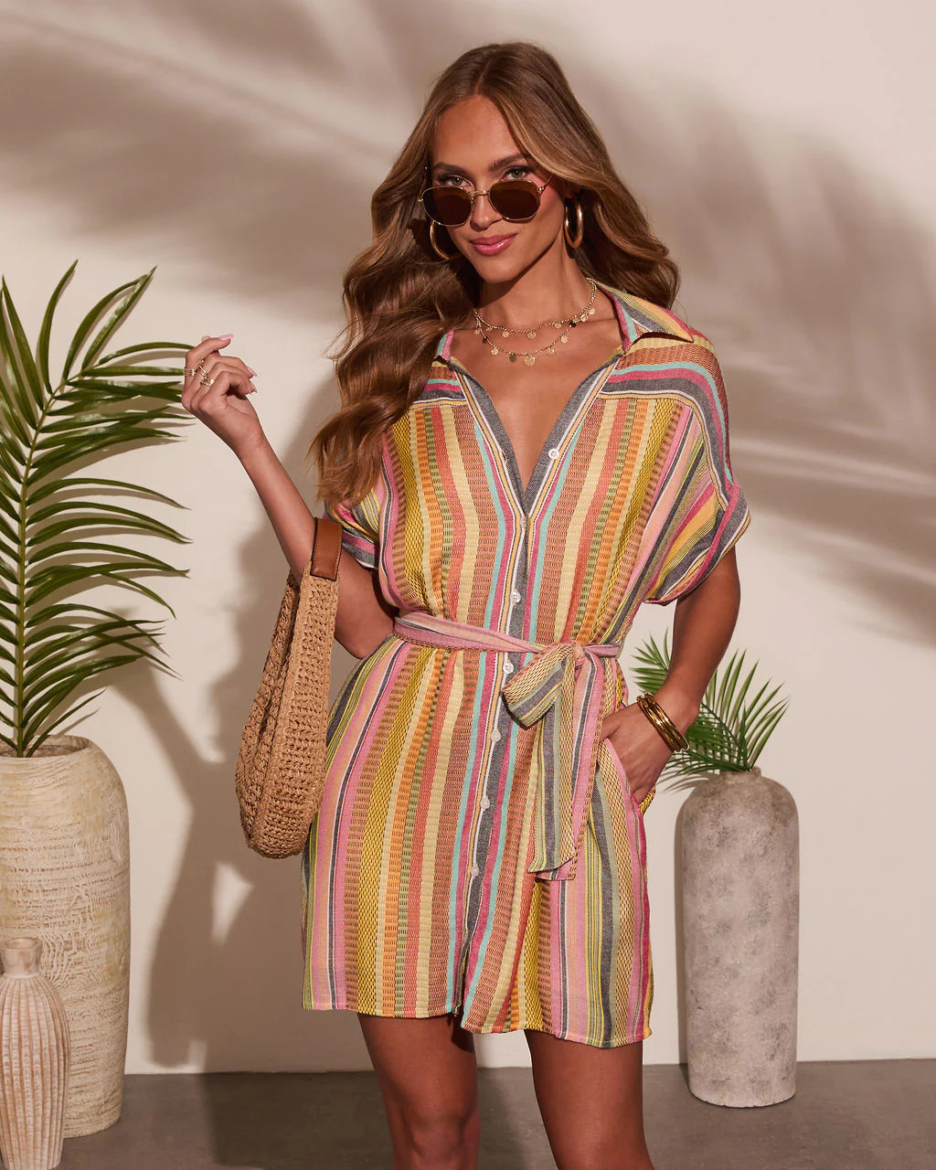 Sunshade Waist Tie Mini Shirt Dress | VICI
