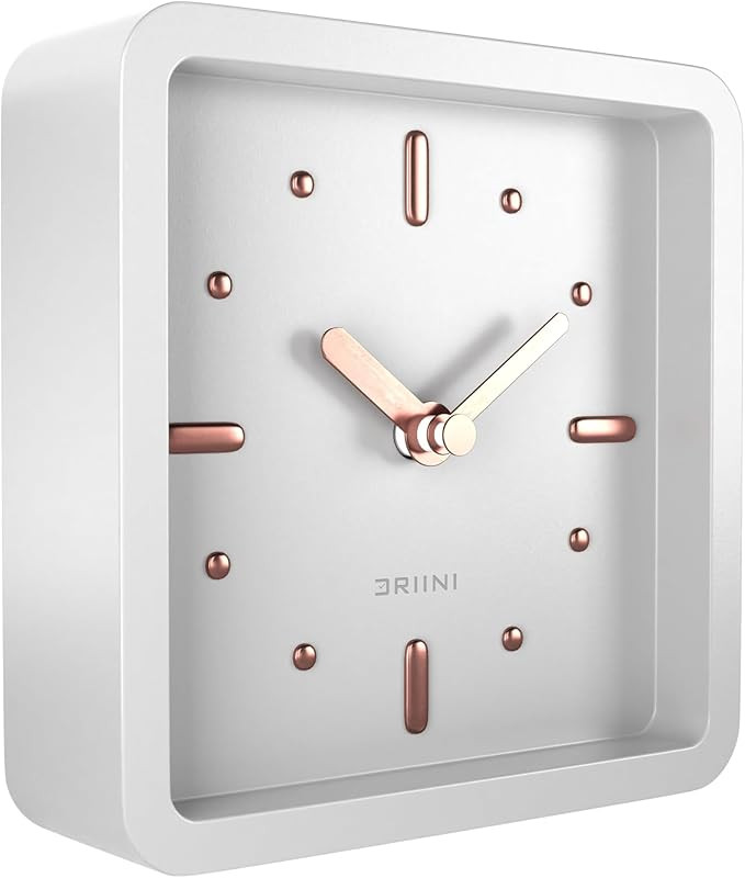 Driini Modern Mid Century Desk & Shelf Clock (White Rose Gold) - Battery Operated with Silent, An... | Amazon (US)