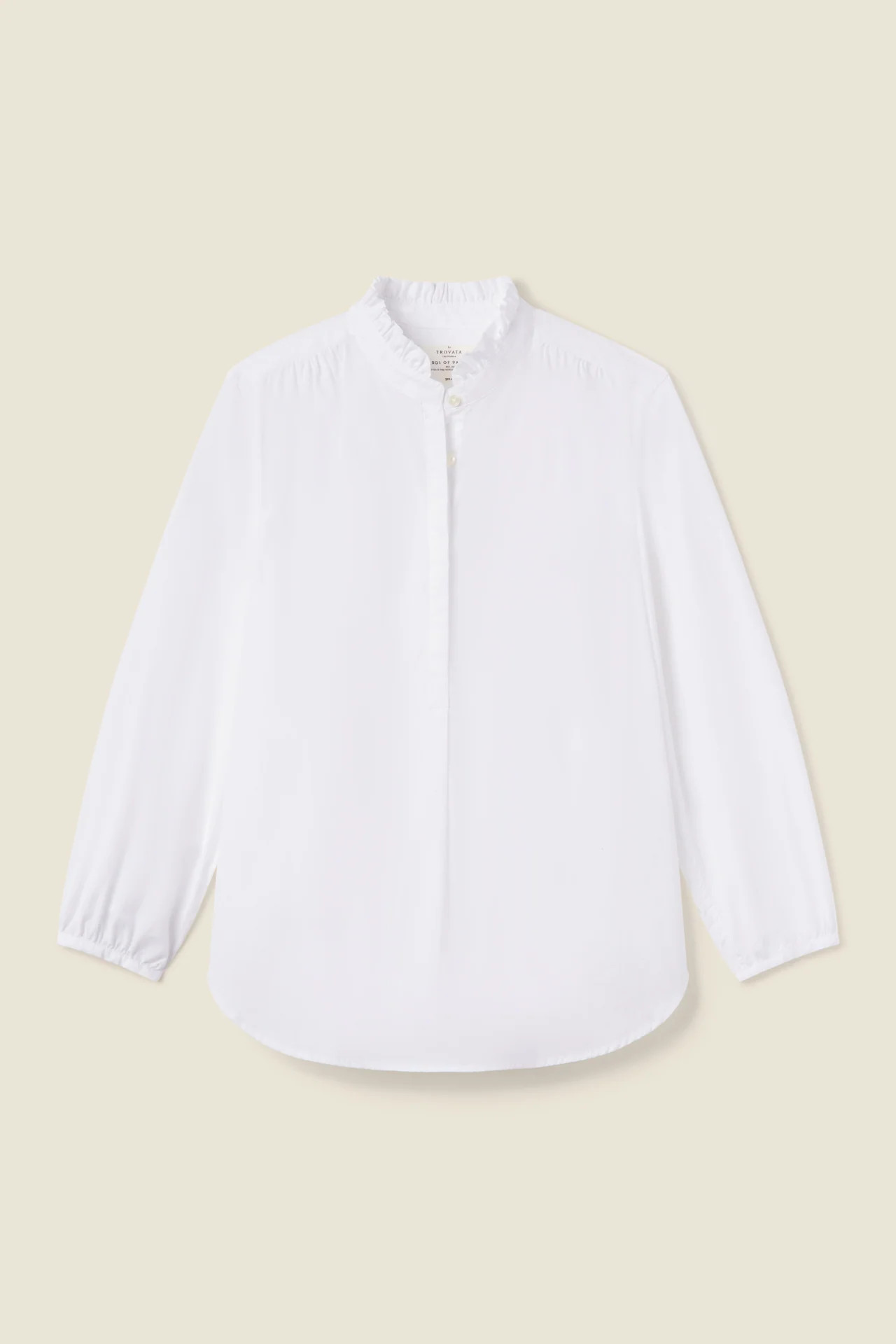 Sara B Henley Shirt White Poplin | TROVATA
