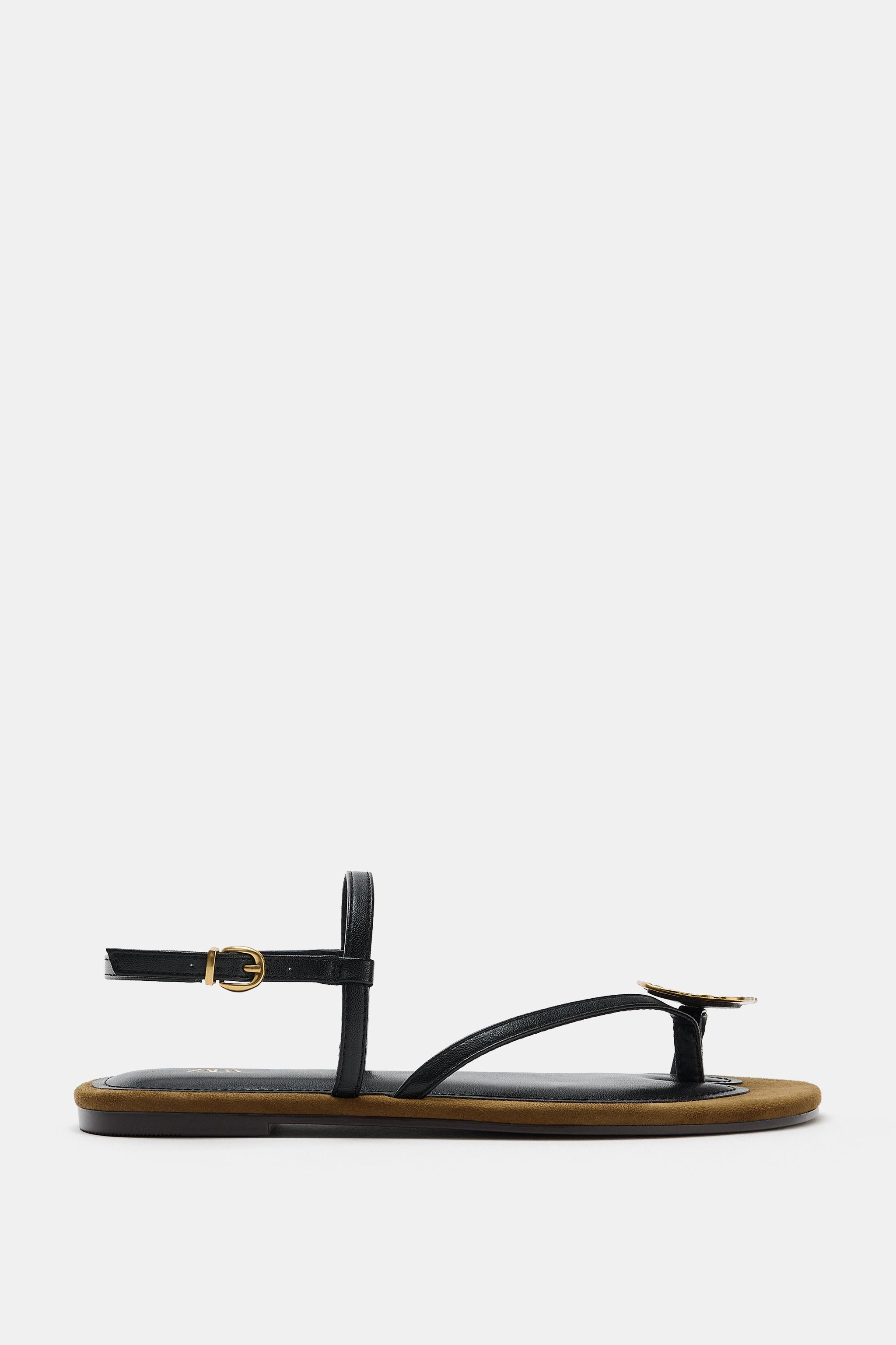 METALLIC ORNAMENT STRAPPY SANDALS | Zara Canada