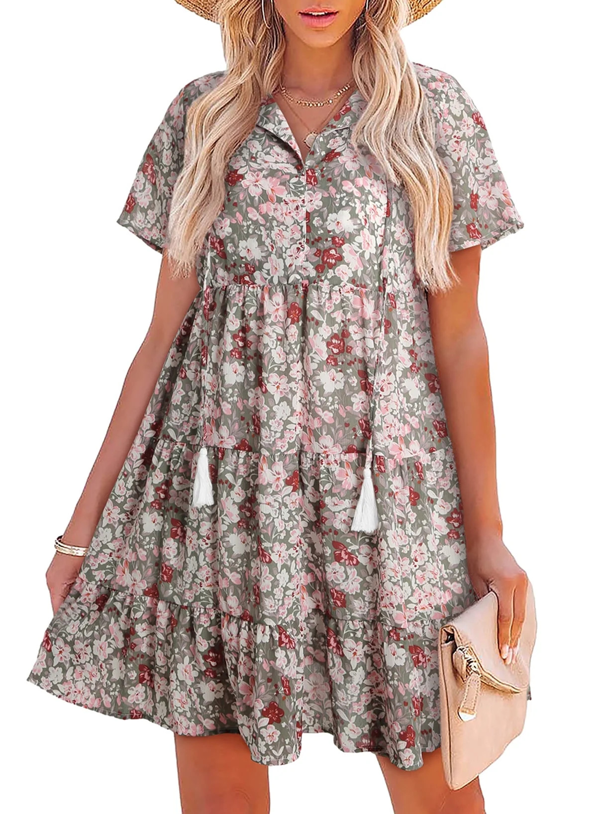 Dokotoo Mini Dresses for Women Causal Summer Short Sleeve Mini Dress Fashion Loose Fit Floral Pri... | Walmart (US)