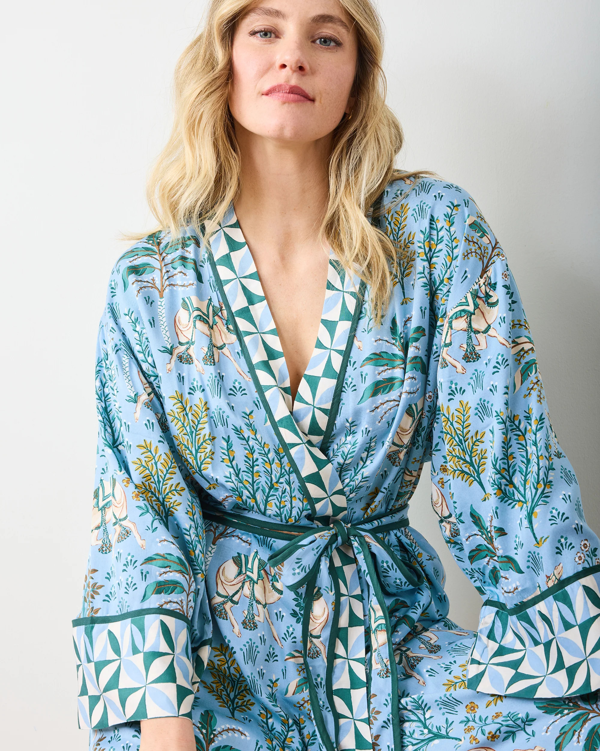 Camel's Courtyard - Eco Satin Robe - Slate Blue | Printfresh