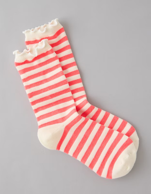 AE Striped Ruffle Crew Socks | American Eagle Outfitters (US & CA)