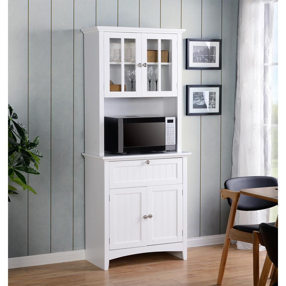 OS Home and Office Furniture White Buffet and Hutch with Framed Glass Doors and Drawer 1-25504 - ... | The Home Depot