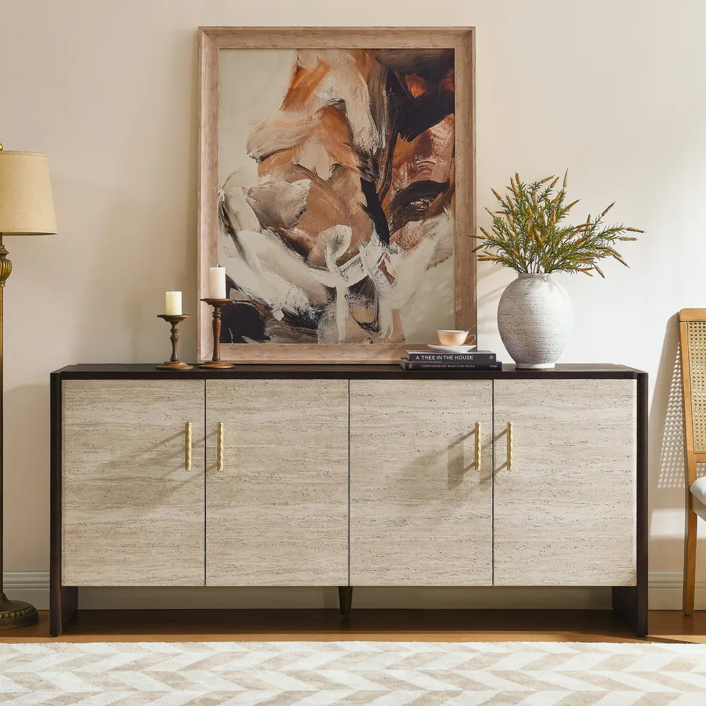 Renata 71" Travertine-Textured Sideboard | Hernest