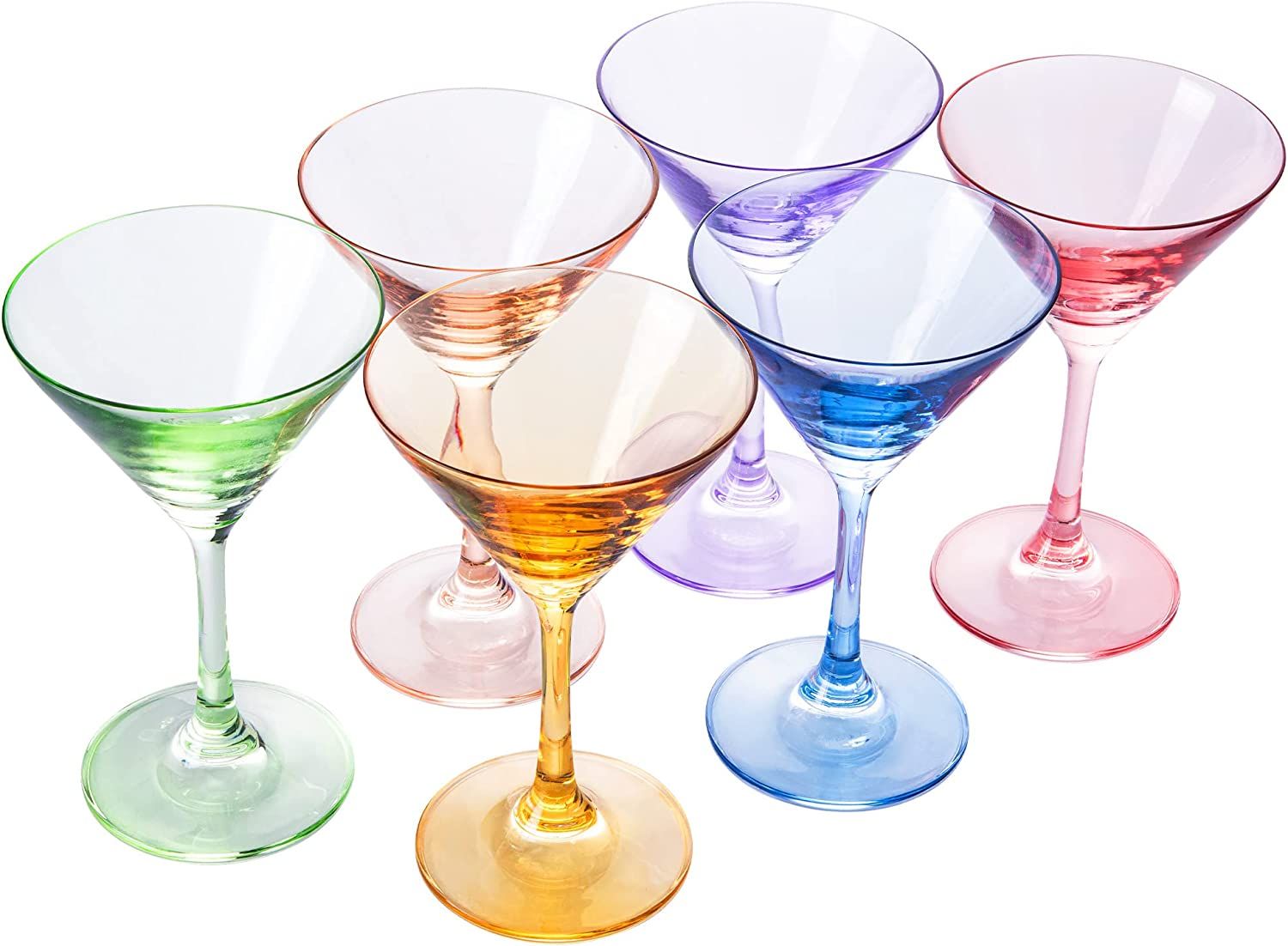 Large Martini Glasses Elegant Colors | Set of 6 | 8oz | Crystal Martini Glass - Premium Hand-Blow... | Amazon (US)