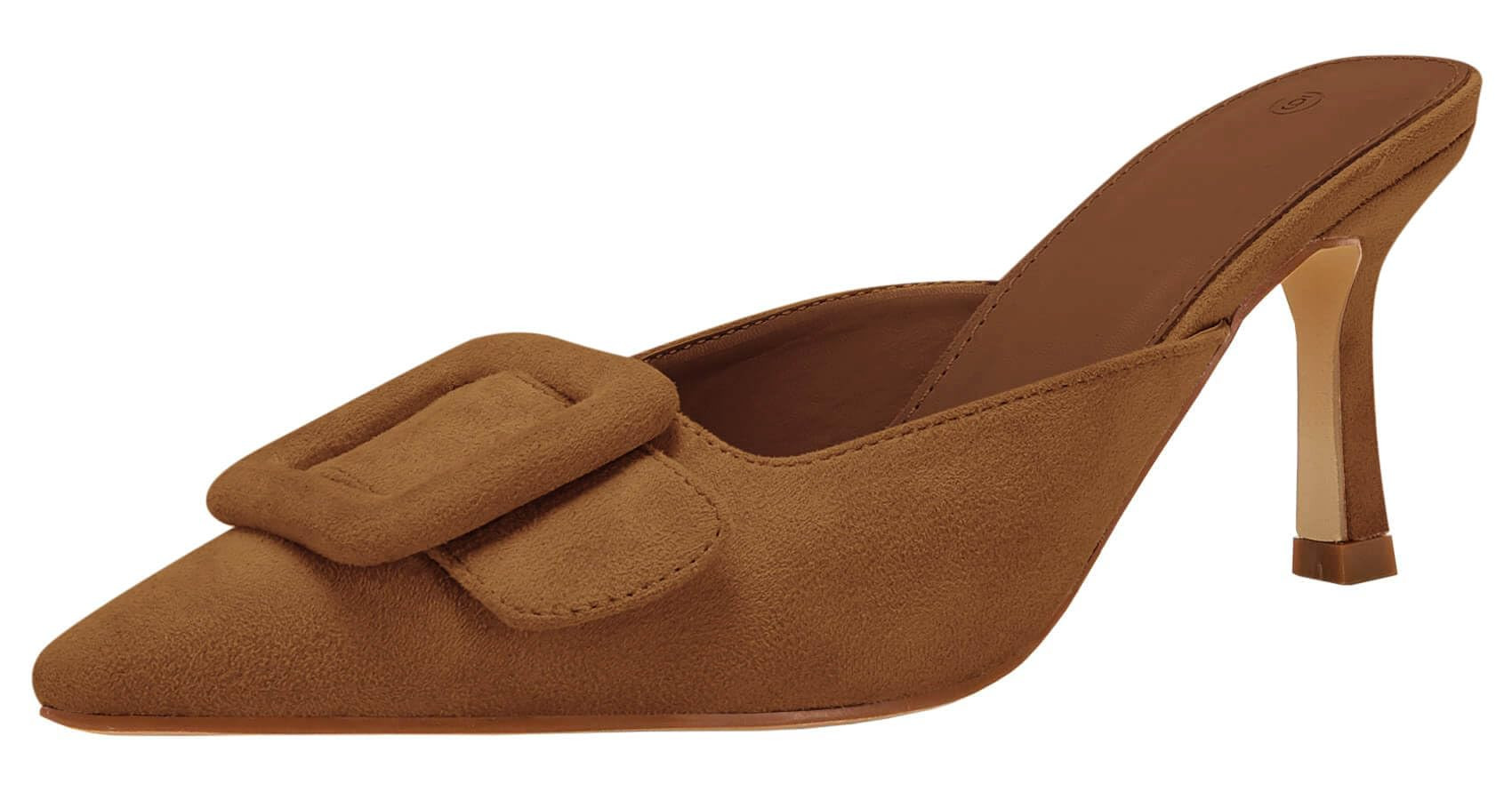 VETASTE Women's Heeled Mules Pointed Toe Suede Buckle Slip On Sandals Kitten Heels Party Wedding ... | Amazon (US)