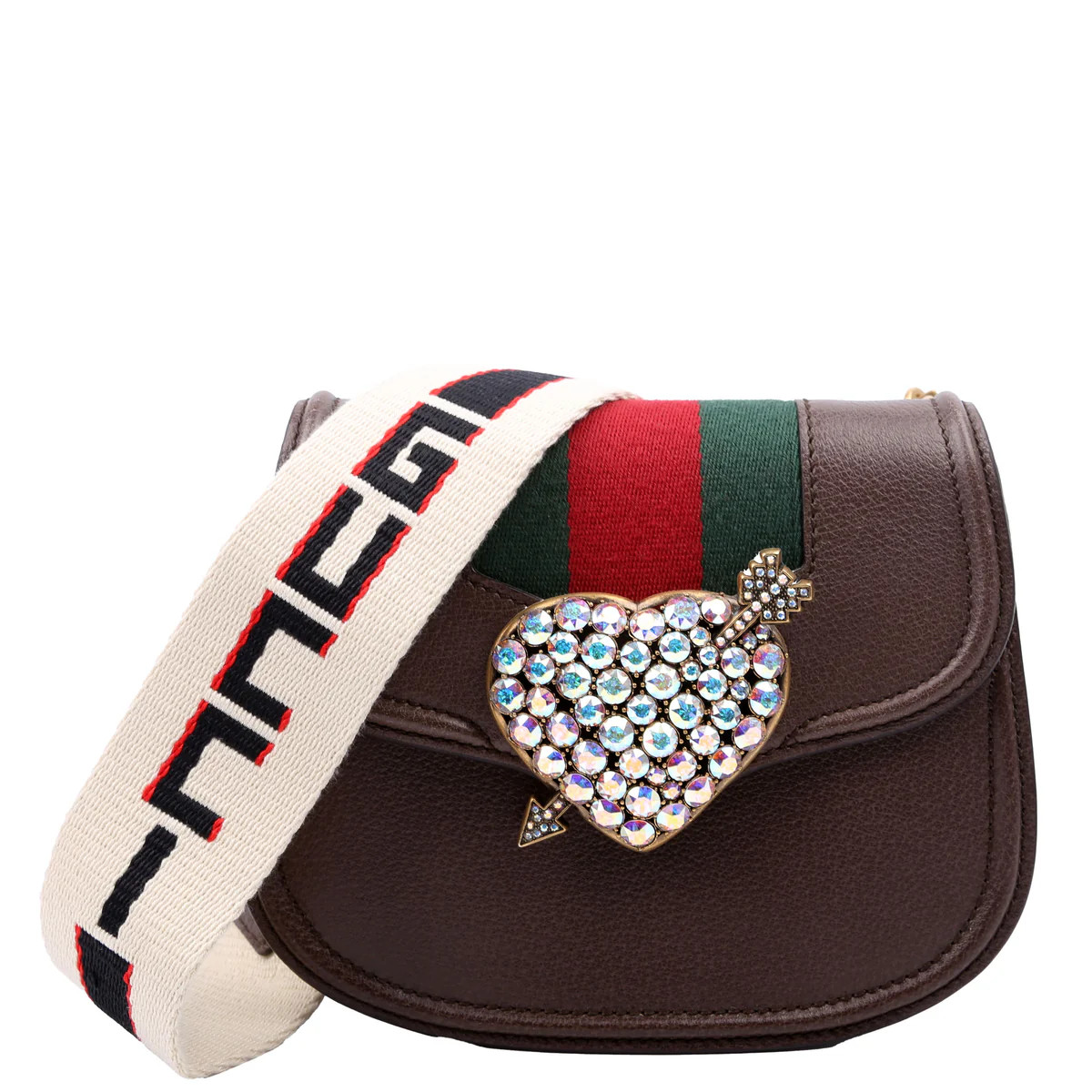 500756 Jeweled Heart Totem Brown | Keeks Designer Handbags